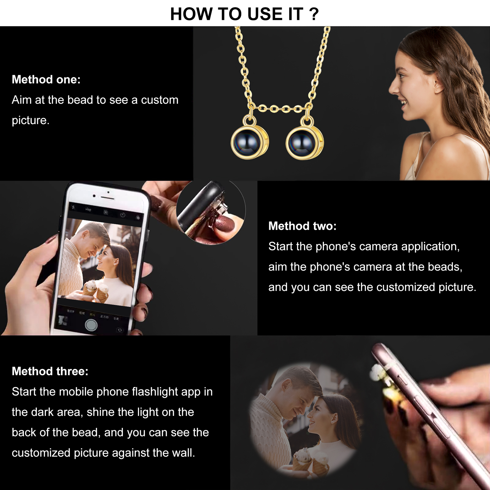 Kreativer personalisierter mit 2 Foto Projektion Halskette – Persönliche Erinnerungen immer dabei