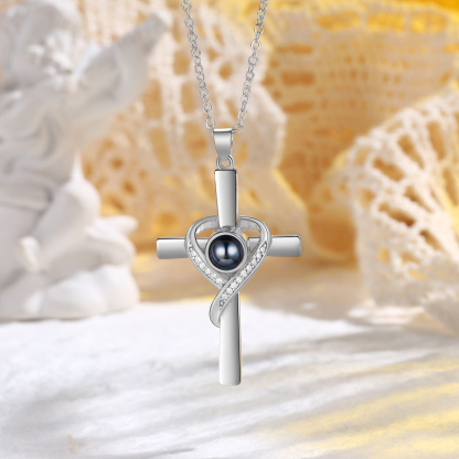 Personalisierte Foto Kreuz Kommunion Projektion Halskette in Silber/ Golden