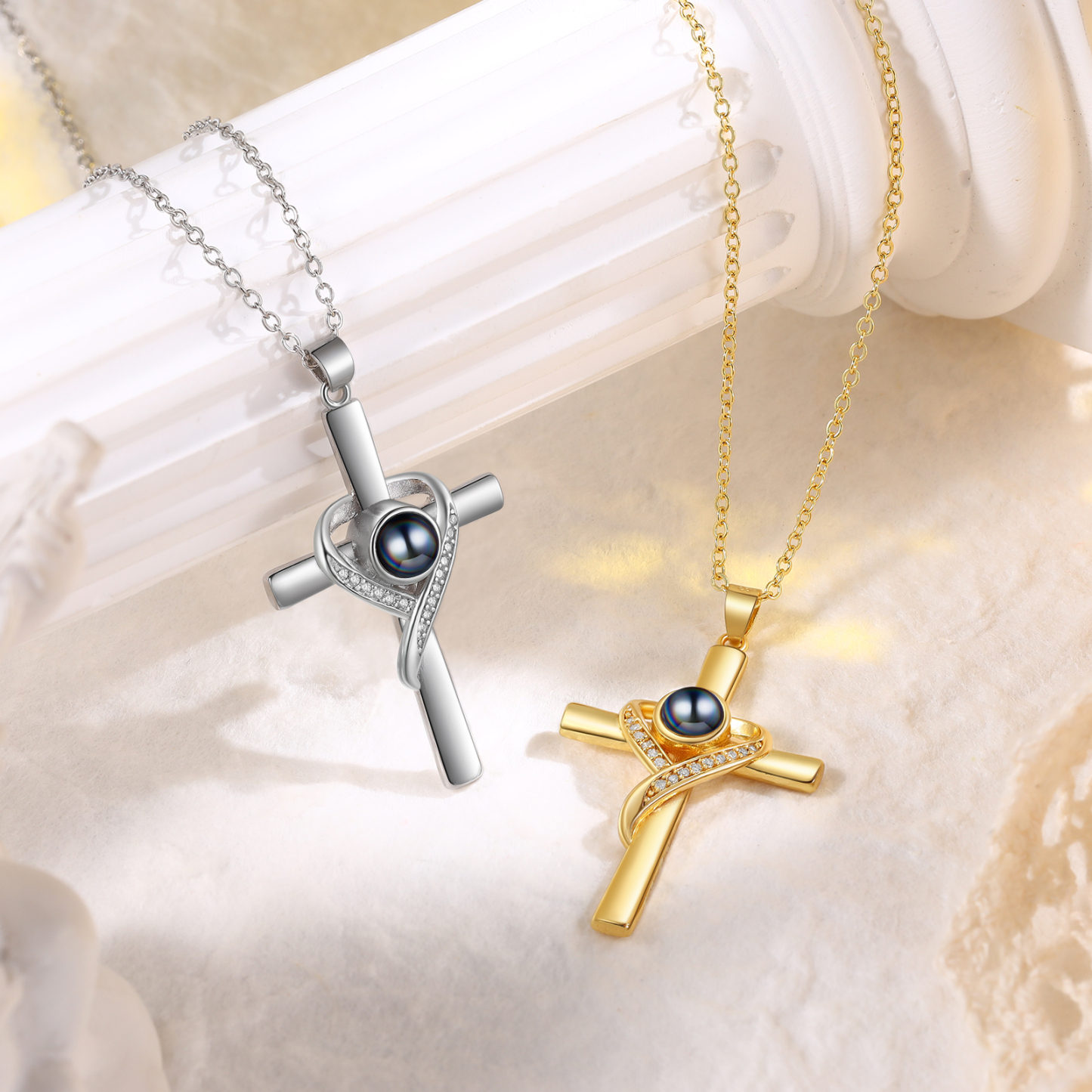 Personalisierte Foto Kreuz Kommunion Projektion Halskette in Silber/ Golden