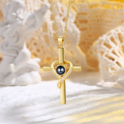 Personalisierte Foto Kreuz Kommunion Projektion Halskette in Silber/ Golden