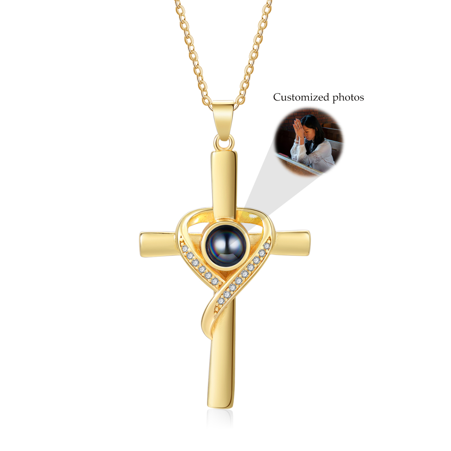 Personalisierte Foto Kreuz Kommunion Projektion Halskette in Silber/ Golden