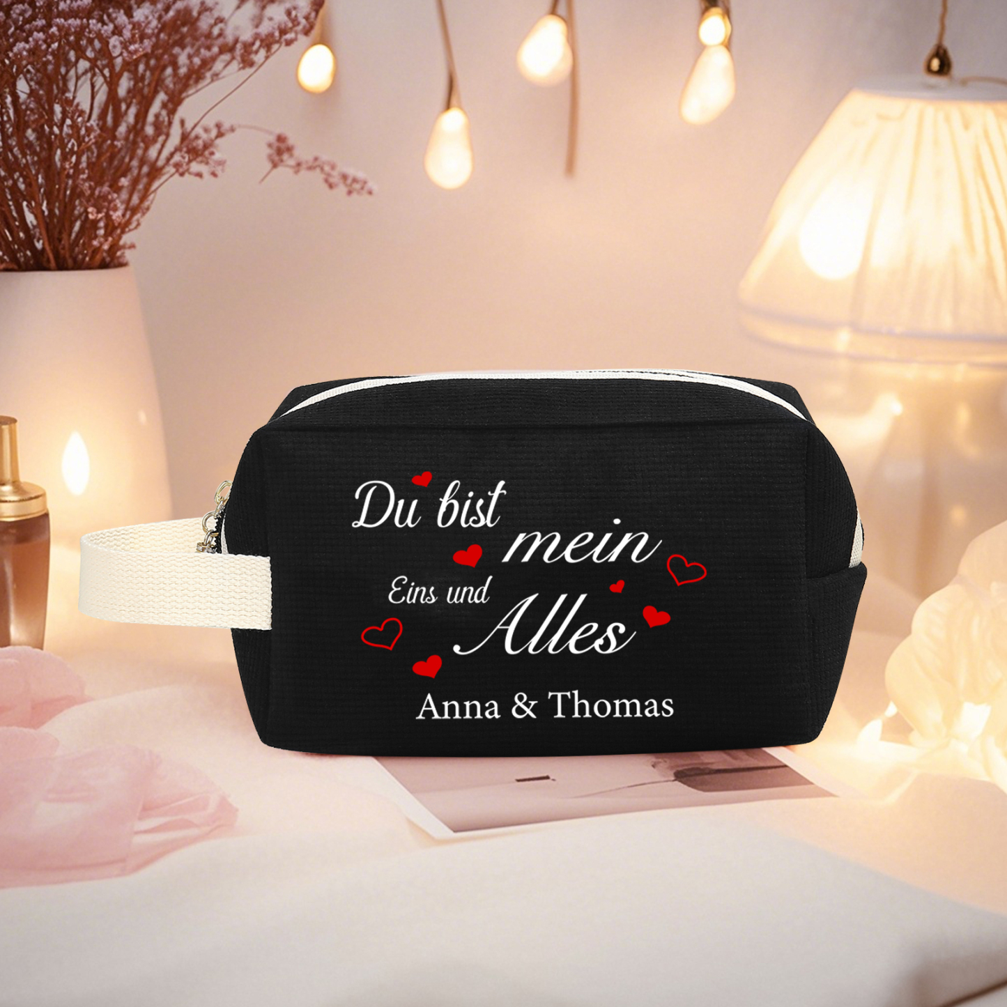 Personalisierter 1 Text & 2 Namen Kord Schminktasche in 2 Stile & 4 Farben – Perfektes Geschenk