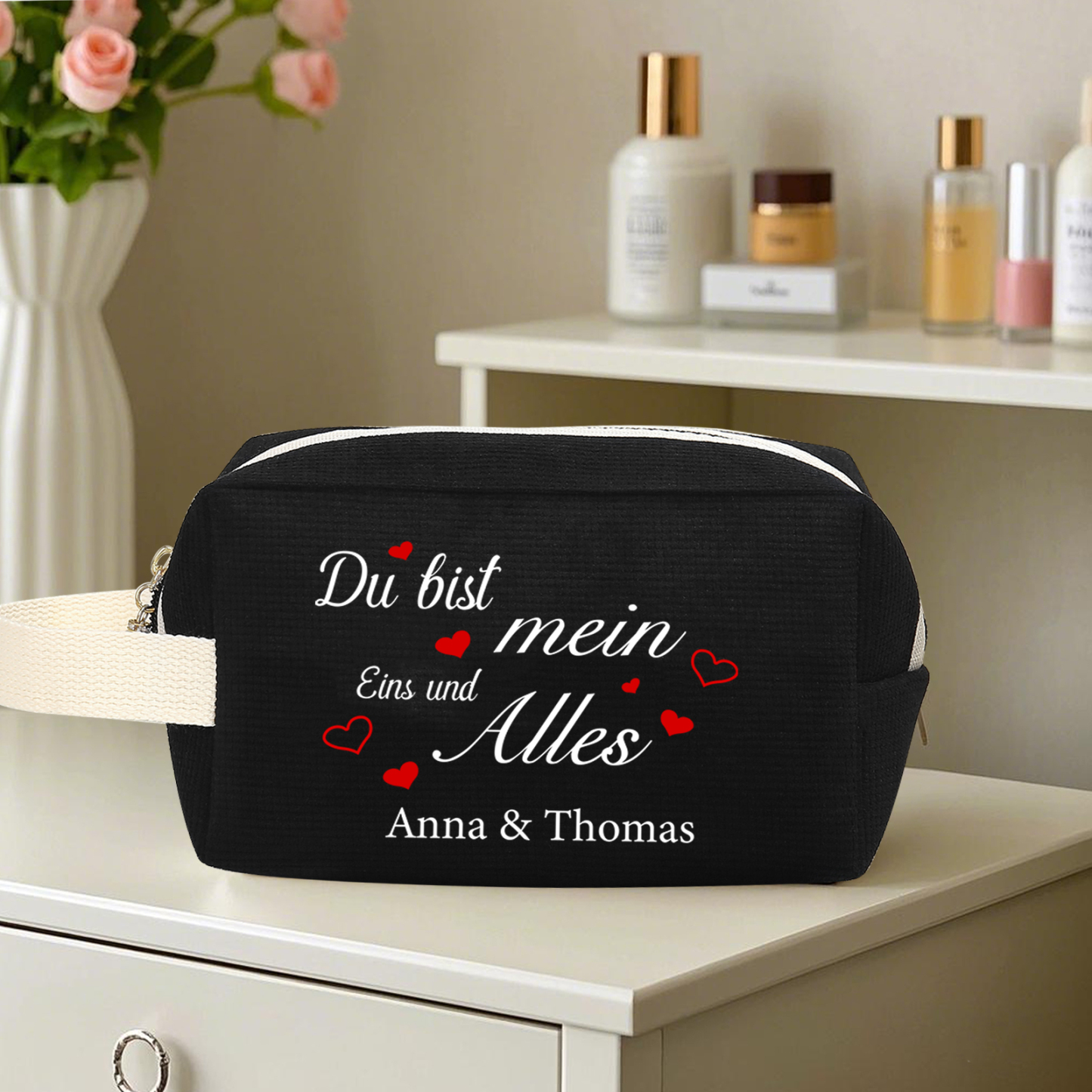 Personalisierter 1 Text & 2 Namen Kord Schminktasche in 2 Stile & 4 Farben – Perfektes Geschenk