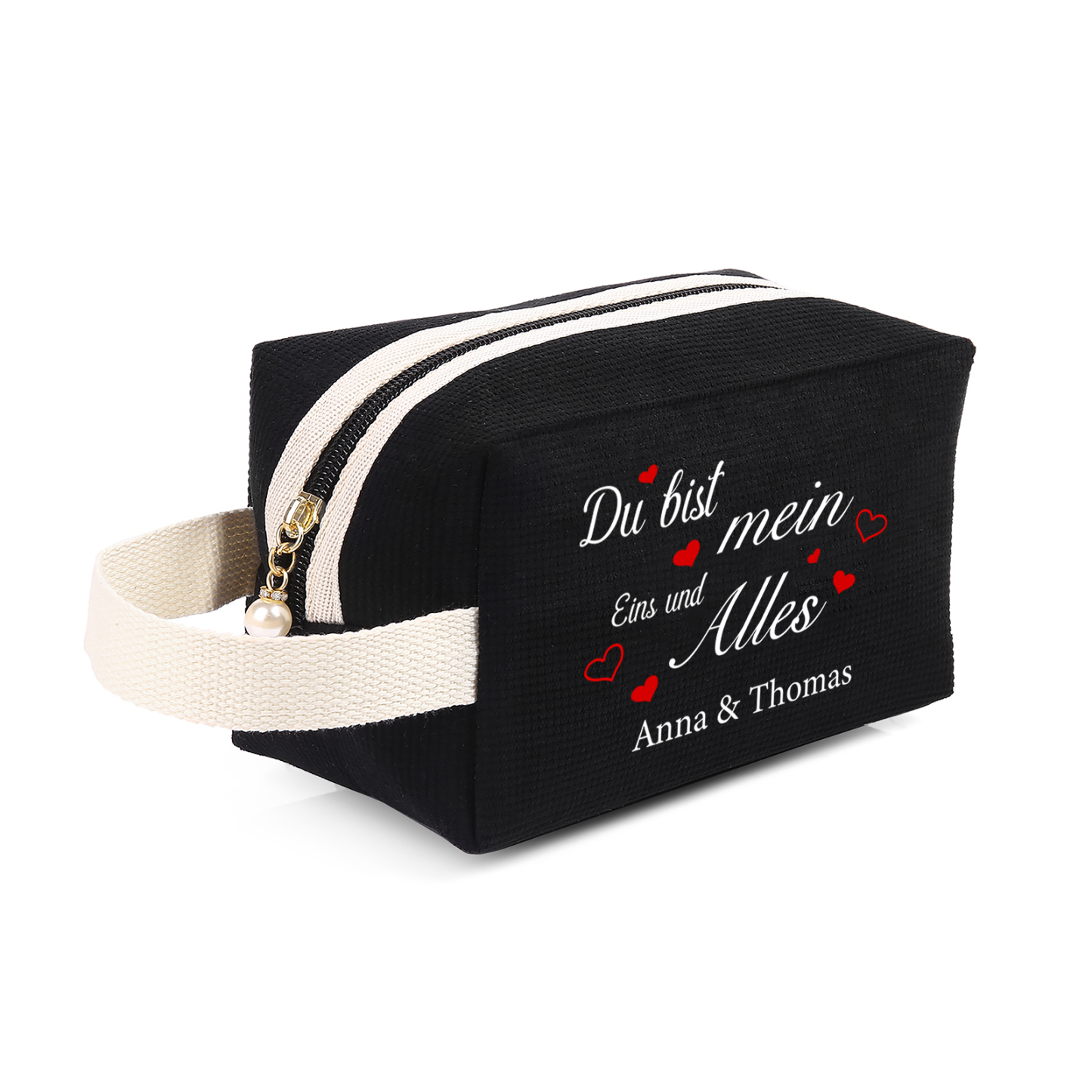 Personalisierter 1 Text & 2 Namen Kord Schminktasche in 2 Stile & 4 Farben – Perfektes Geschenk