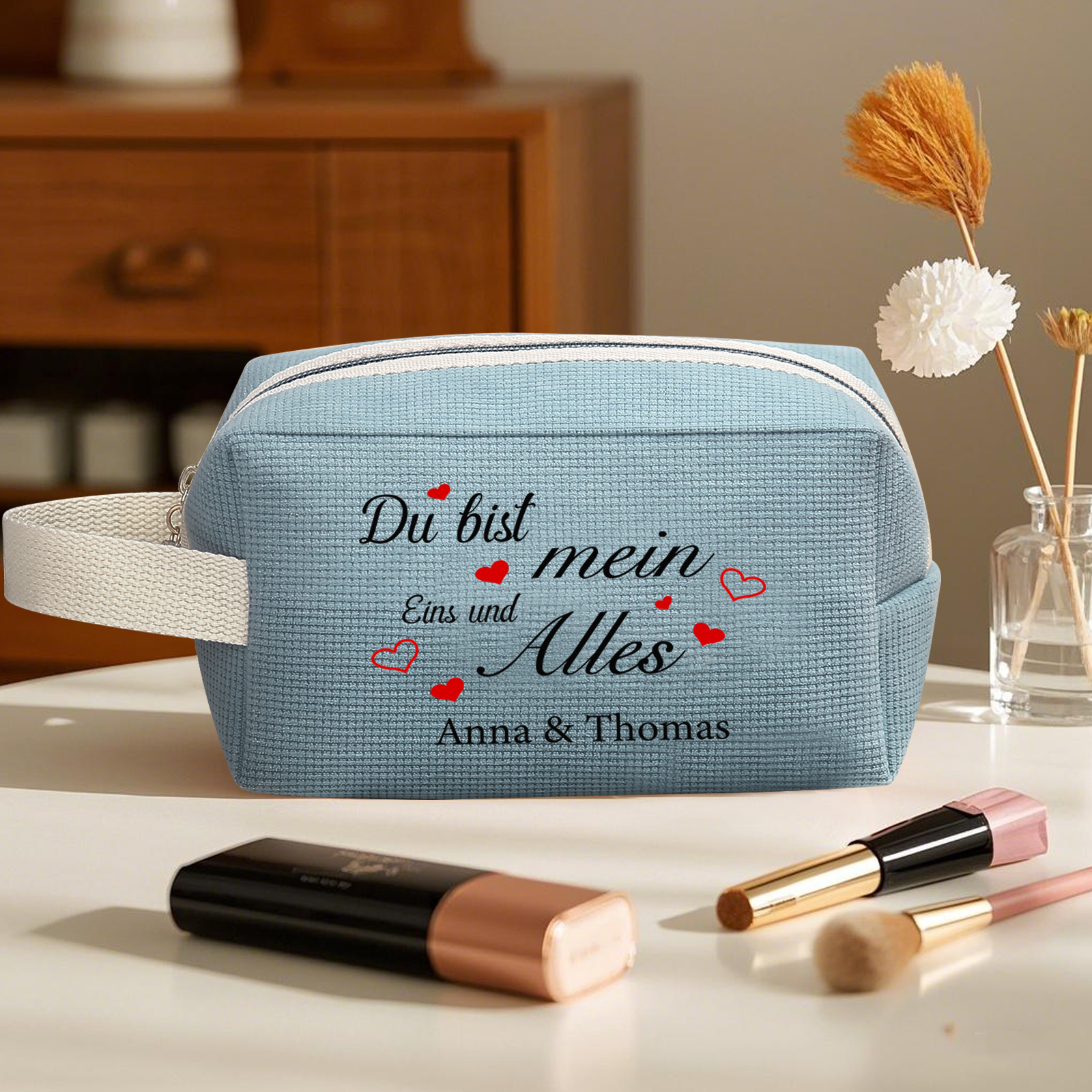 Personalisierter 1 Text & 2 Namen Kord Schminktasche in 2 Stile & 4 Farben – Perfektes Geschenk