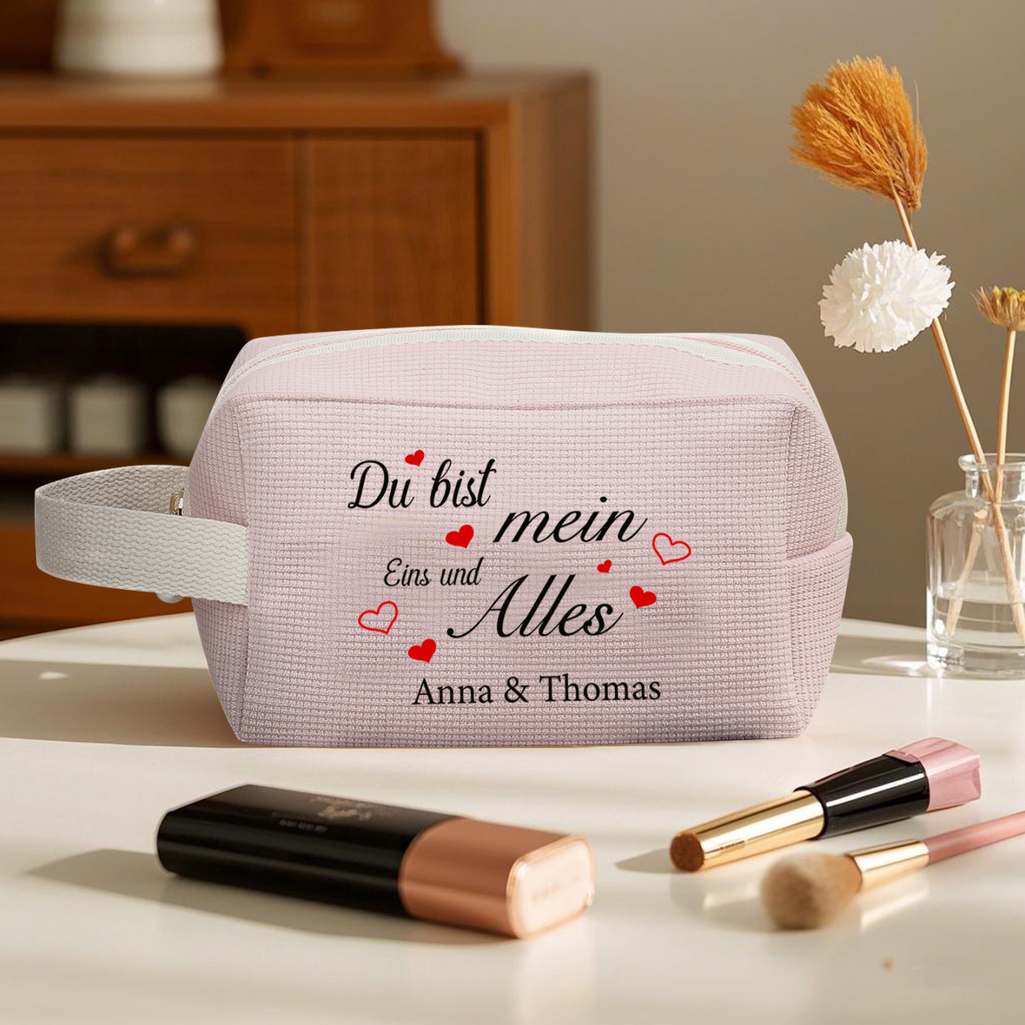 Personalisierter 1 Text & 2 Namen Kord Schminktasche in 2 Stile & 4 Farben – Perfektes Geschenk