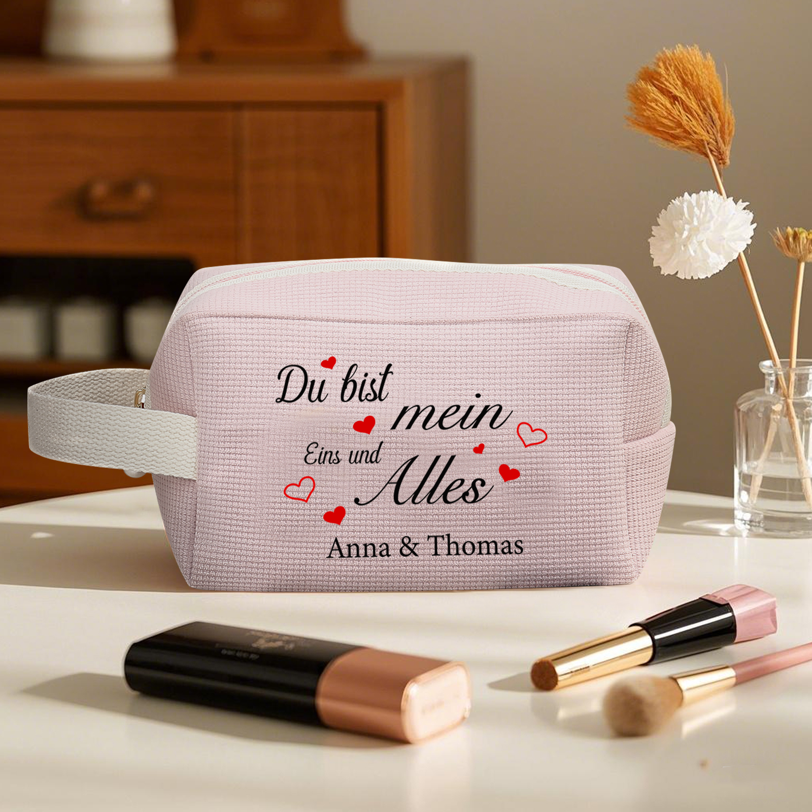 Personalisierter 1 Text & 2 Namen Kord Schminktasche in 2 Stile & 4 Farben – Perfektes Geschenk