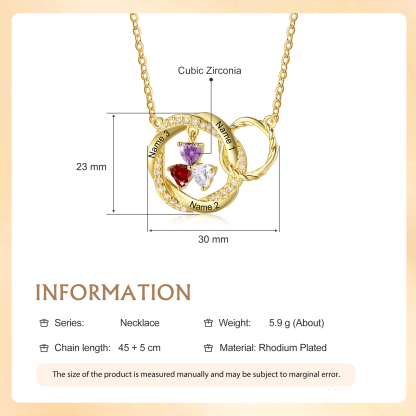 Personalisierte 3 Namen & 3 Geburtssteinen Doppelkreis-Halskette-Herzliches Geschenk für Frauen