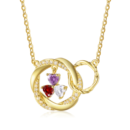 Personalisierte 3 Namen & 3 Geburtssteinen Doppelkreis-Halskette-Herzliches Geschenk für Frauen