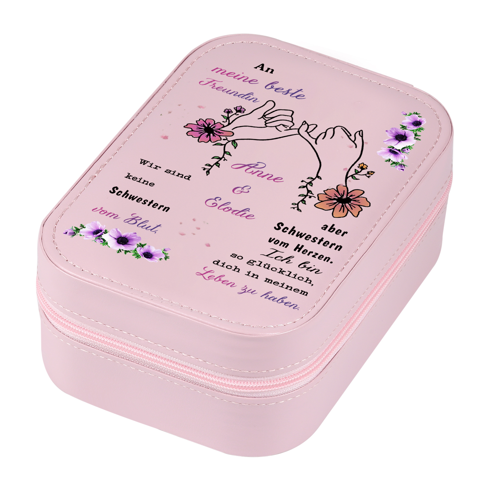 [Copy]Personalisierte 2 Namen & Datum Hand in Hand Zusammen Seit Aufbewahrungsbox mit Spiegel Rosa Weiß Grün PU-Leder & Glas Kosmetikspiegel mit 3 Lichtfarben