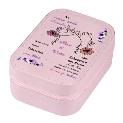 [Copy]Personalisierte 2 Namen & Datum Hand in Hand Zusammen Seit Aufbewahrungsbox mit Spiegel Rosa Weiß Grün PU-Leder & Glas Kosmetikspiegel mit 3 Lichtfarben