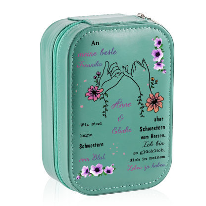 [Copy]Personalisierte 2 Namen & Datum Hand in Hand Zusammen Seit Aufbewahrungsbox mit Spiegel Rosa Weiß Grün PU-Leder & Glas Kosmetikspiegel mit 3 Lichtfarben