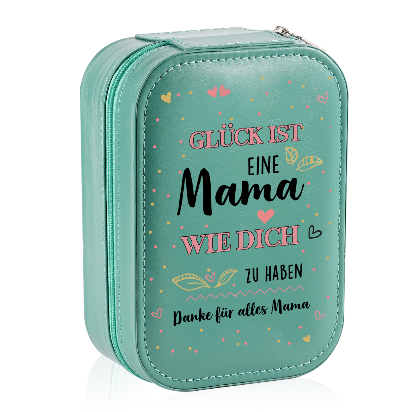 Aufbewahrungsbox mit Spiegel für Mutter Glück ist eine Mama wie dich zu haben Rosa Weiß Grün PU-Leder & Glas Kosmetikspiegel mit 3 Lichtfarben