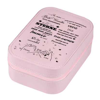 Personalisierte 2 Namen Eine echte Freundschaft ist eine Reise ohne Ende Aufbewahrungsbox mit Spiegel Rosa Weiß Grün PU-Leder & Glas Kosmetikspiegel mit 3 Lichtfarben