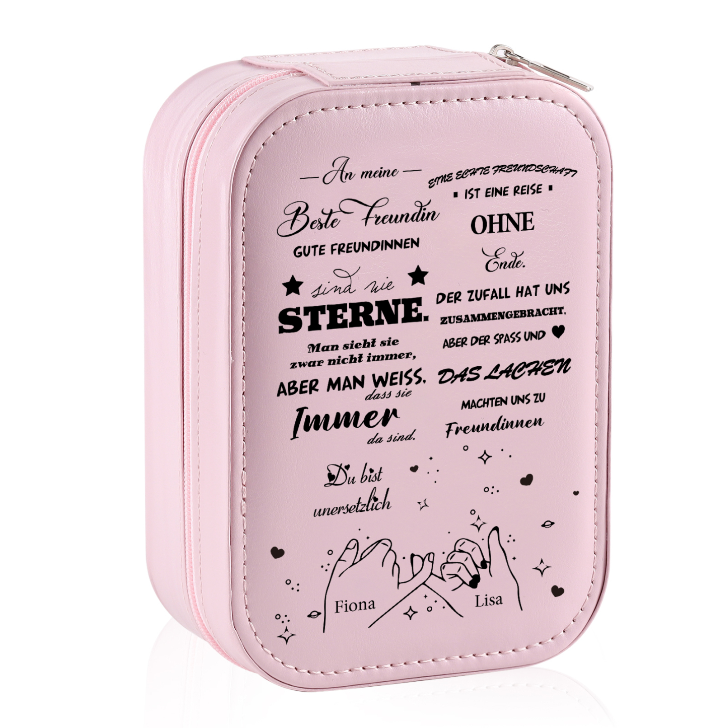 Personalisierte 2 Namen A Aufbewahrungsbox mit Spiegel Rosa Weiß Grün