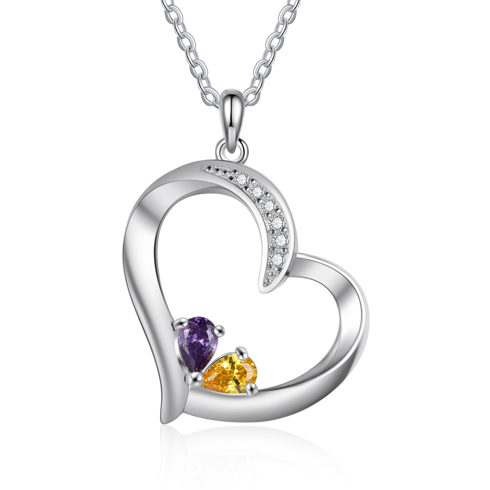 925 Sterling Silber Herz Personalisierte Halskette – Mit 2 Namen & 2 Geburtssteinen