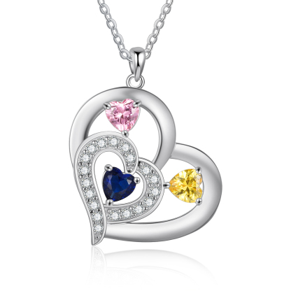 925 Sterling Silber Herz Personalisierte Halskette – Mit 3 Namen & 3 Geburtssteinen