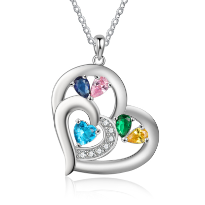925 Sterling Silber Herz Personalisierte Halskette – Mit 5 Namen & 5 Geburtssteinen