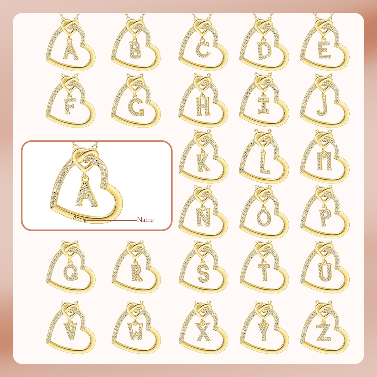 Herzförmige Halskette mit Buchstabe A-G