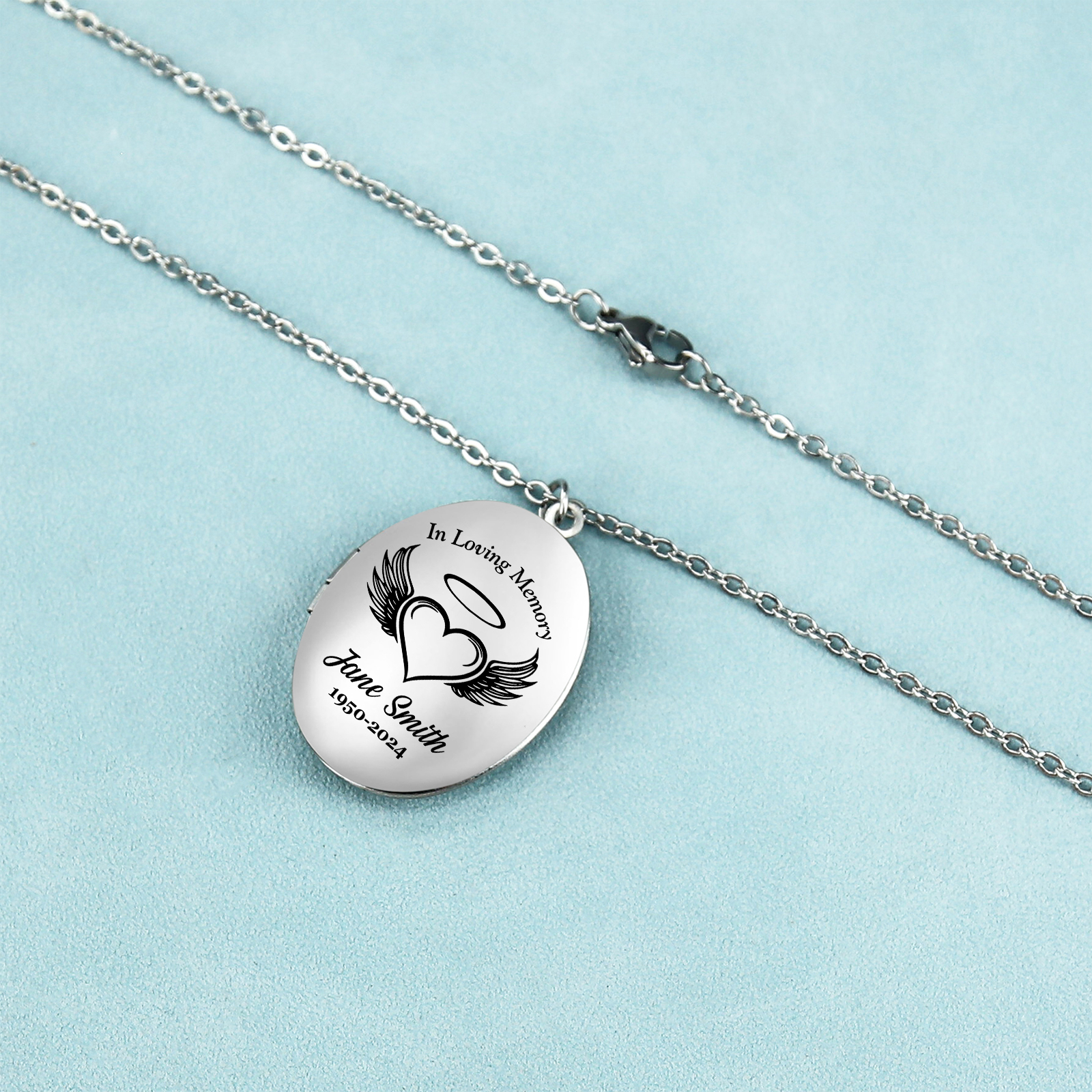 Personalisierbares Foto & Name & Text & Jahr Trauer Edelstahl Halskette