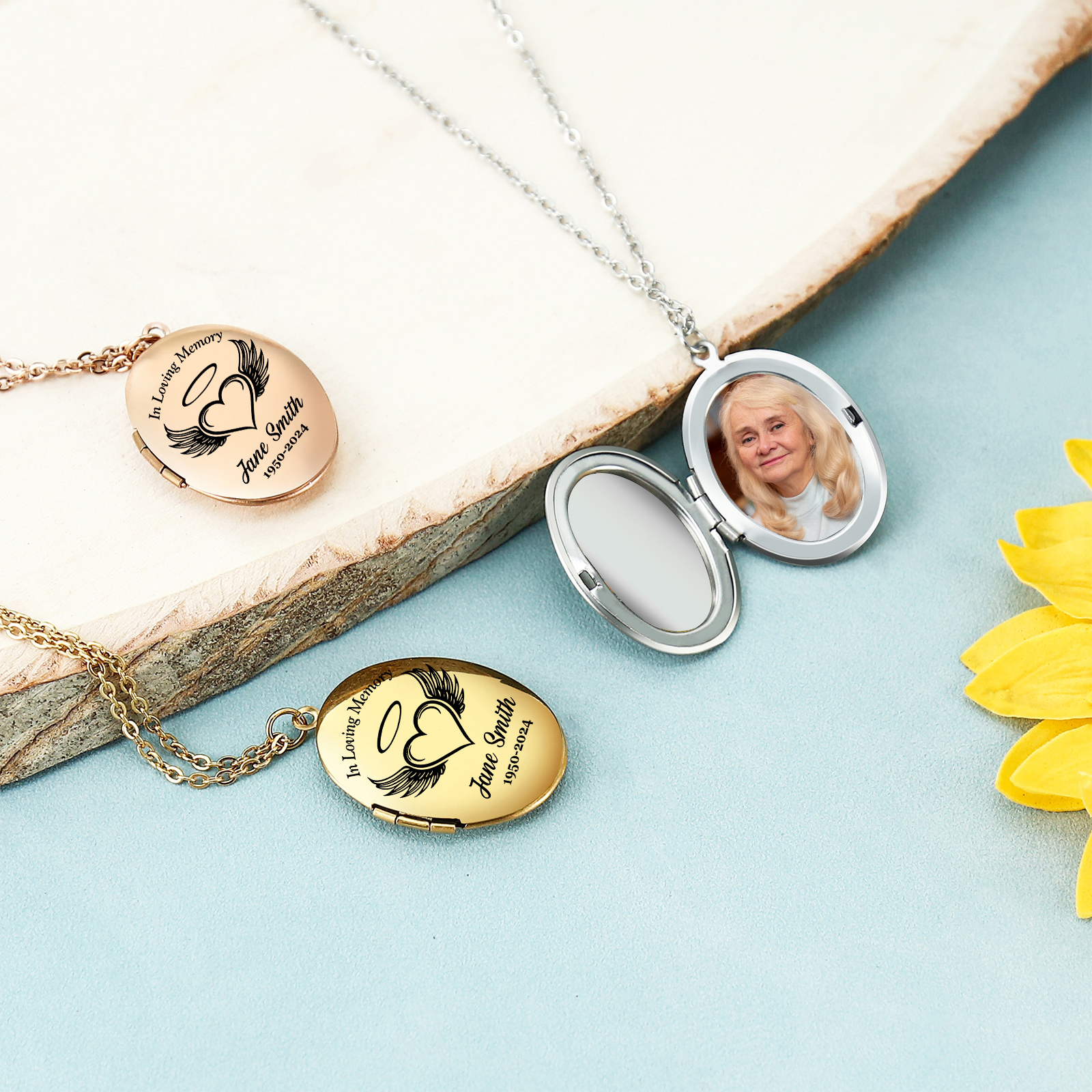 Personalisierbares Foto & Name & Text & Jahr Trauer Edelstahl Halskette