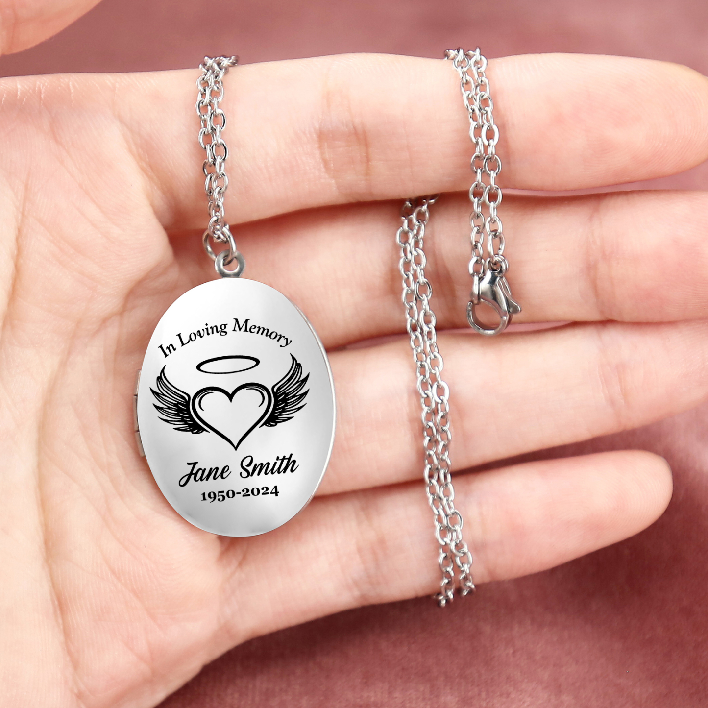 Personalisierbares Foto & Name & Text & Jahr Trauer Edelstahl Halskette