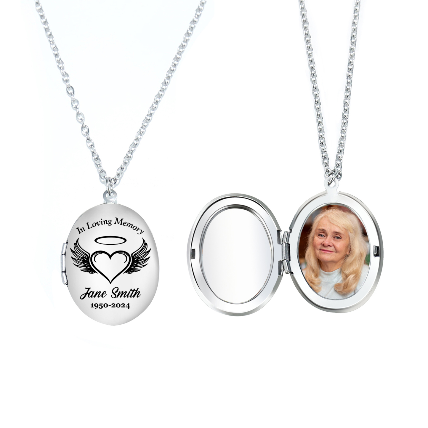 Personalisierbares Foto & Name & Text & Jahr Trauer Edelstahl Halskette