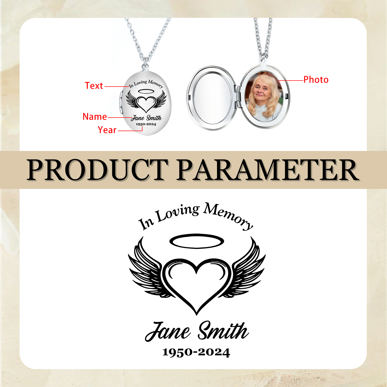 Personalisierbares Foto & Name & Text & Jahr Trauer Edelstahl Halskette