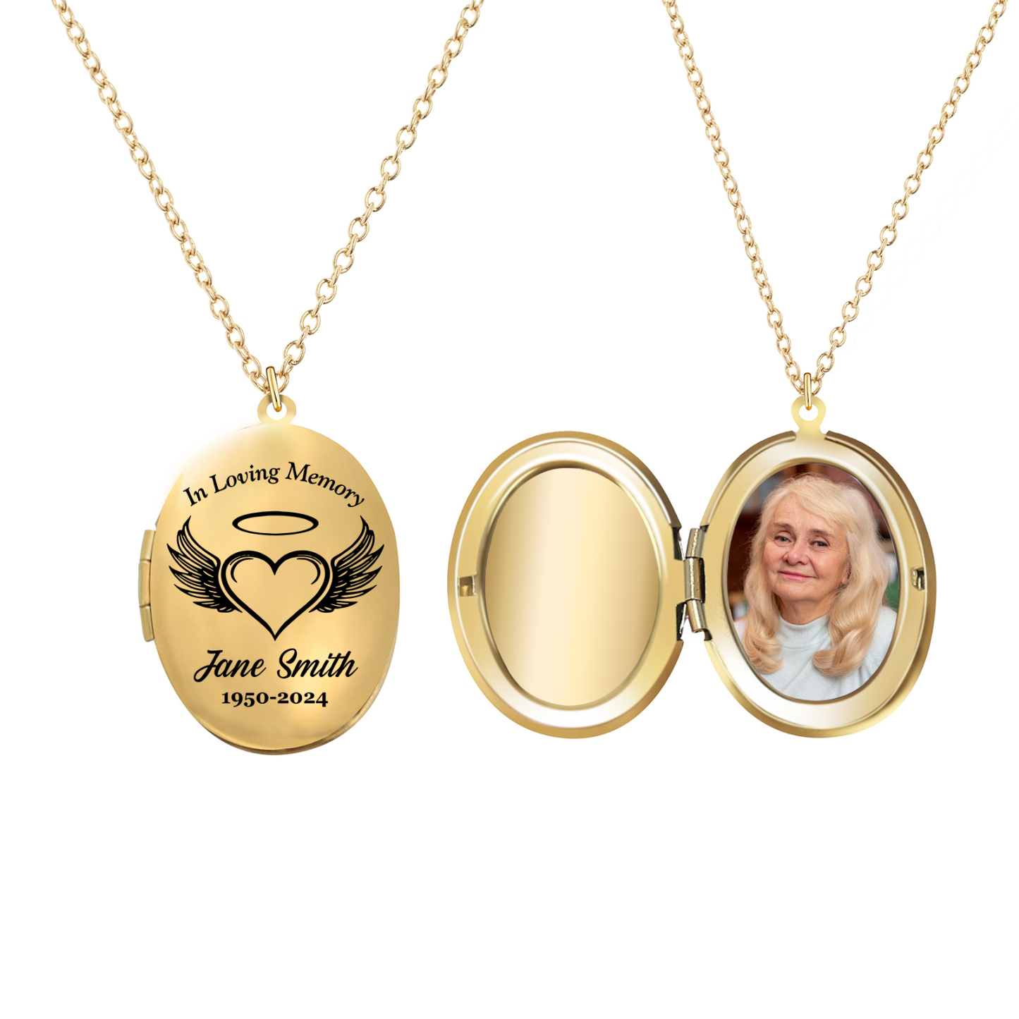 Personalisierbares Foto & Name & Text & Jahr Trauer Edelstahl Halskette
