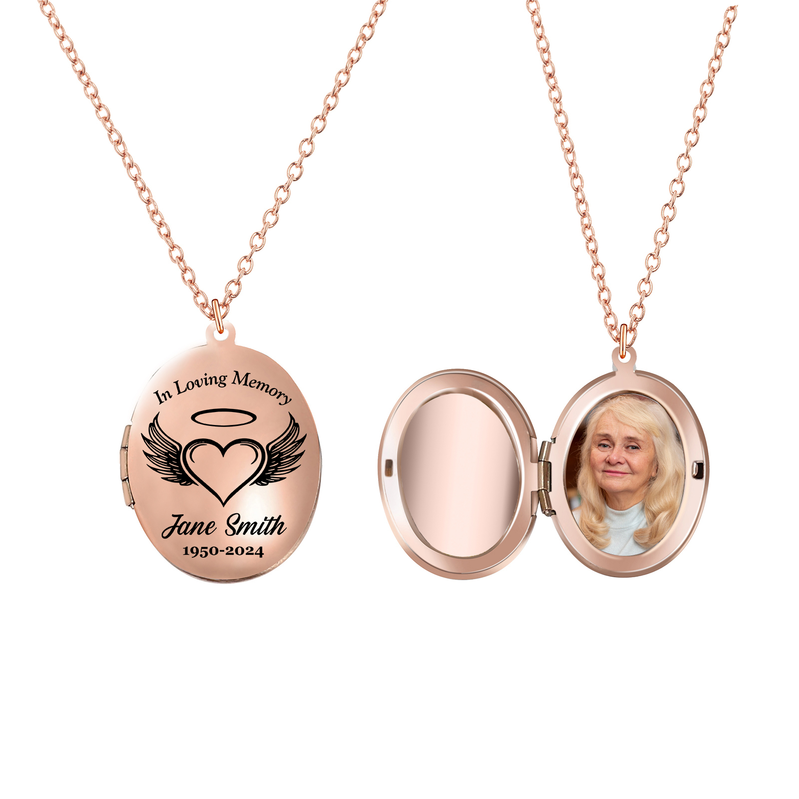 Personalisierbares Foto & Name & Text & Jahr Trauer Edelstahl Halskette