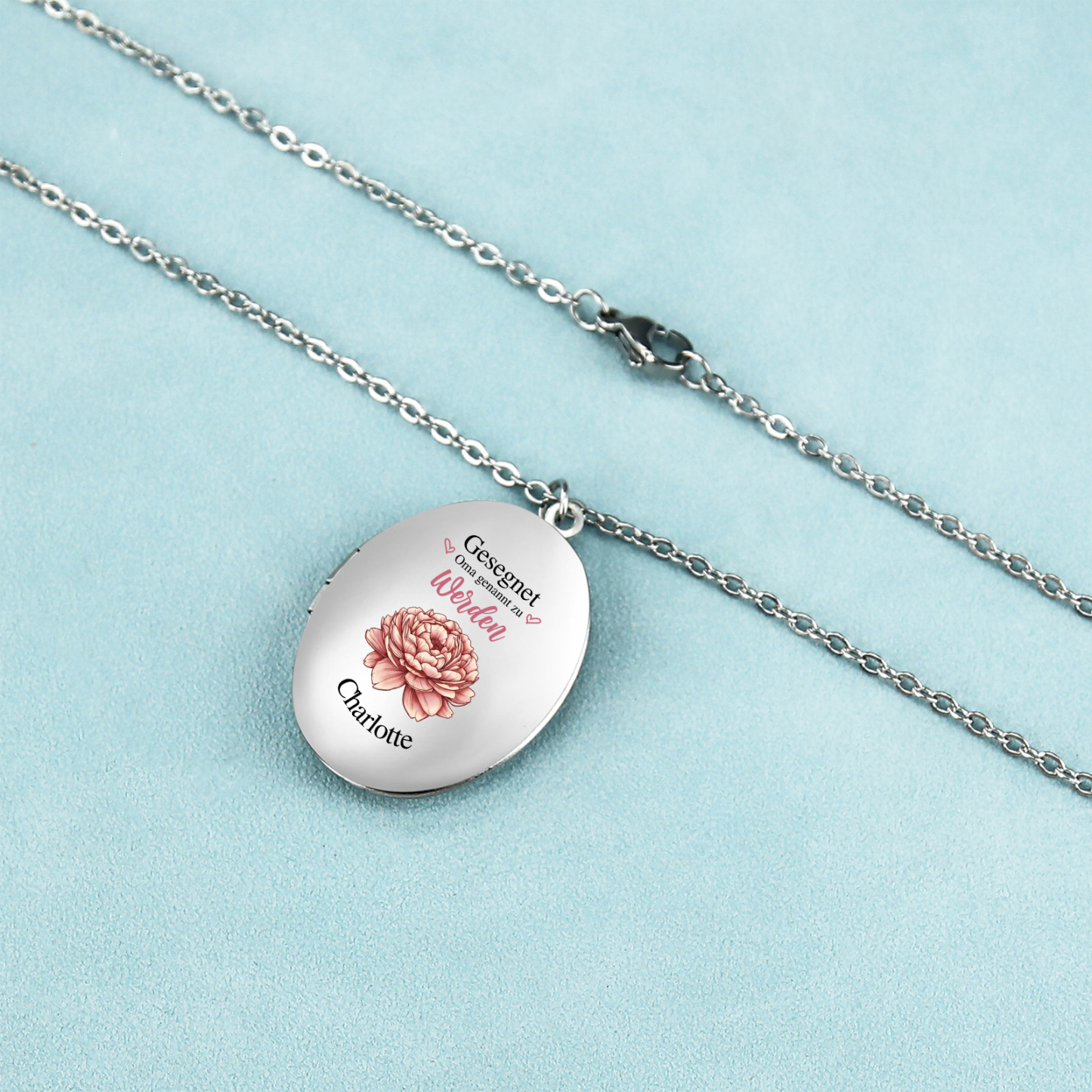 Personalisierte Halskette mit 1 Geburtsblume, Name & Foto – Gesegnet Oma genannt zu Werden - Ein liebevolles Geschenk für Oma/Großmutter