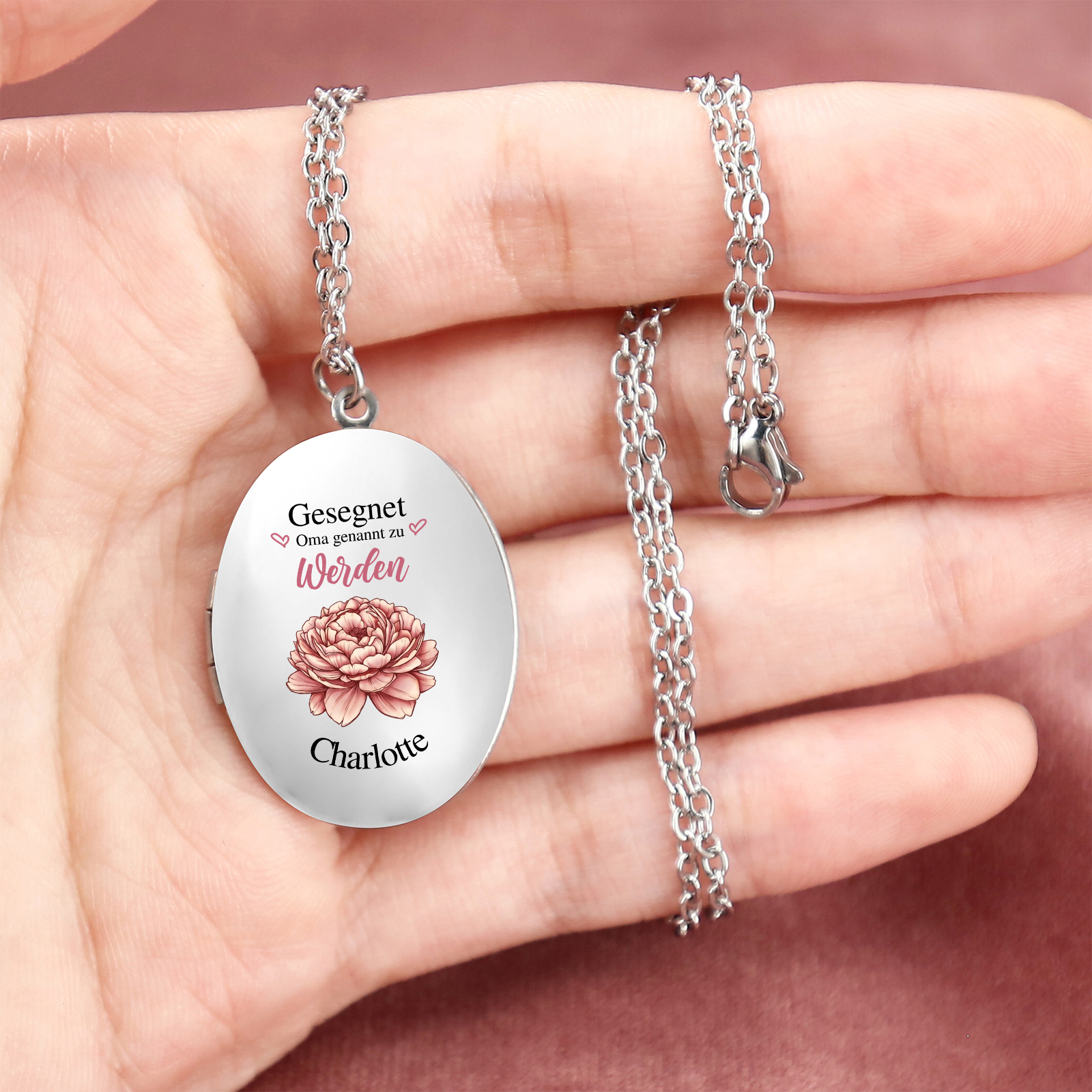 Personalisierte Halskette mit 1 Geburtsblume, Name & Foto – Gesegnet Oma genannt zu Werden - Ein liebevolles Geschenk für Oma/Großmutter