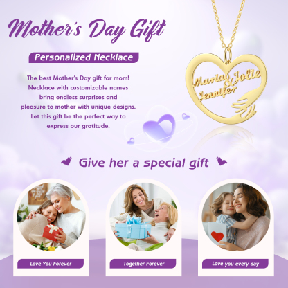 Personalisierte 3 Namen mit Gravuren Herz Umarmung Halskette 