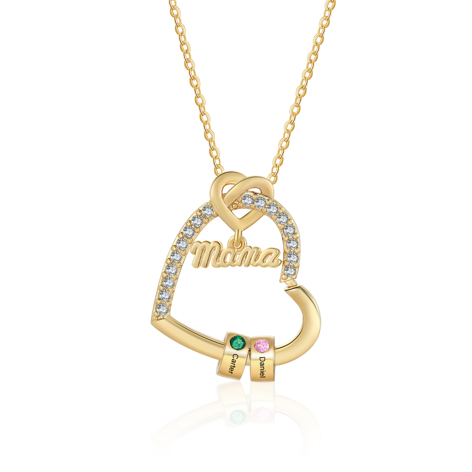 Personalisierte 1 Titel & 1-5 Namen Herz Halskette mit 1-5 Geburtssteinen für Mama/Mutter 