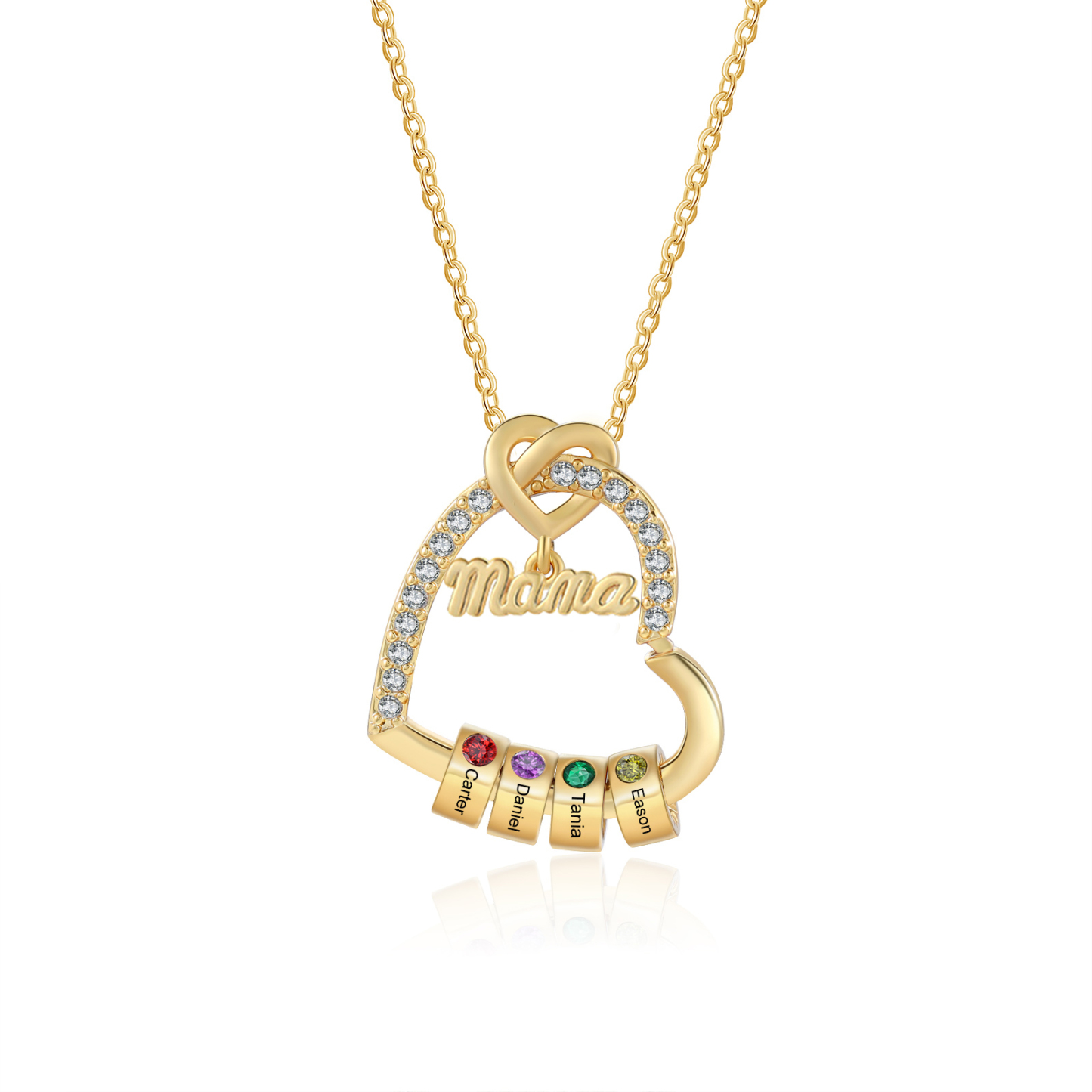 Personalisierte 1 Titel & 1-5 Namen Herz Halskette mit 1-5 Geburtssteinen für Mama/Mutter 