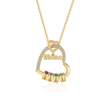 Personalisierte 1 Titel & 1-5 Namen Herz Halskette mit 1-5 Geburtssteinen für Mama/Mutter 