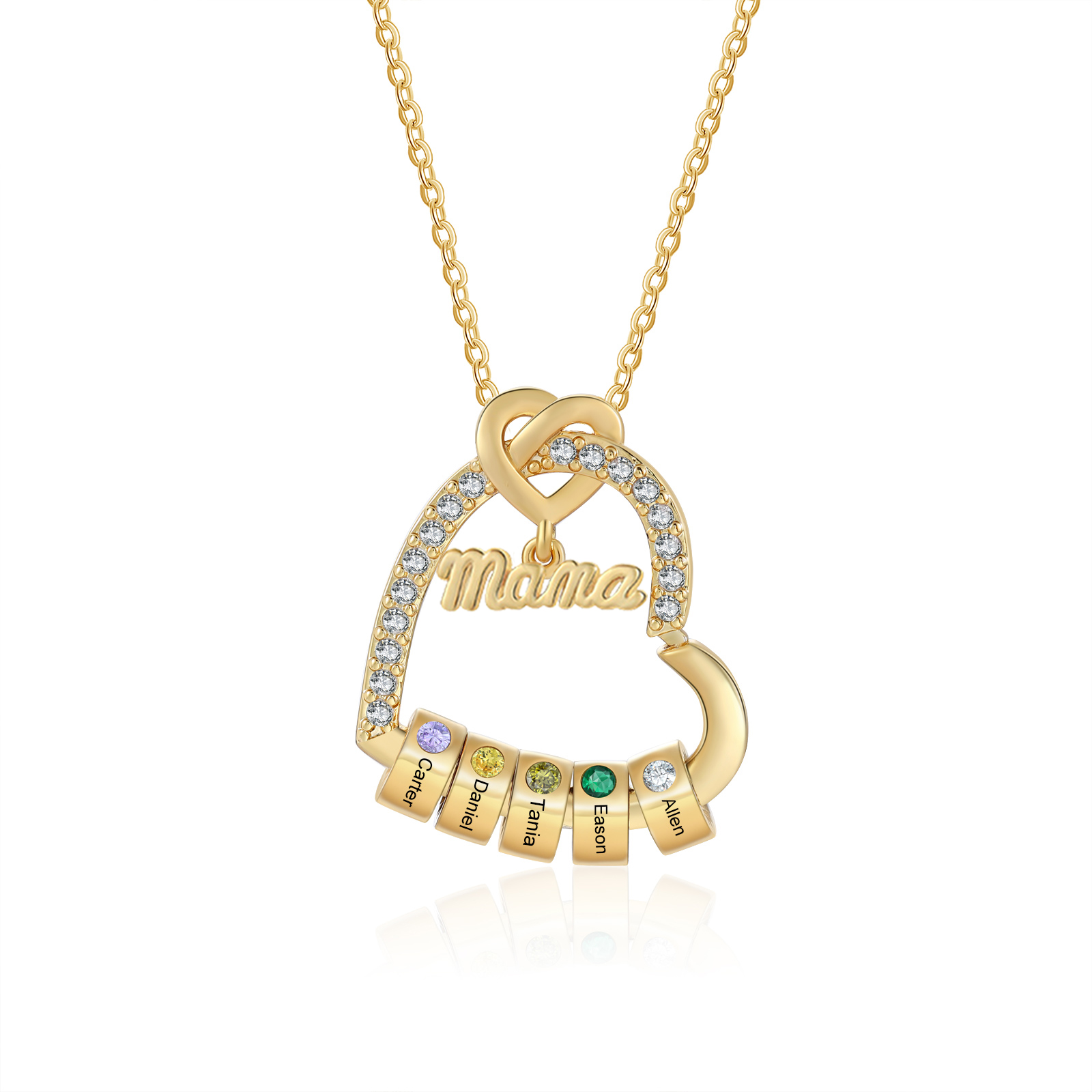 Personalisierte 1 Titel & 1-5 Namen Herz Halskette mit 1-5 Geburtssteinen für Mama/Mutter 
