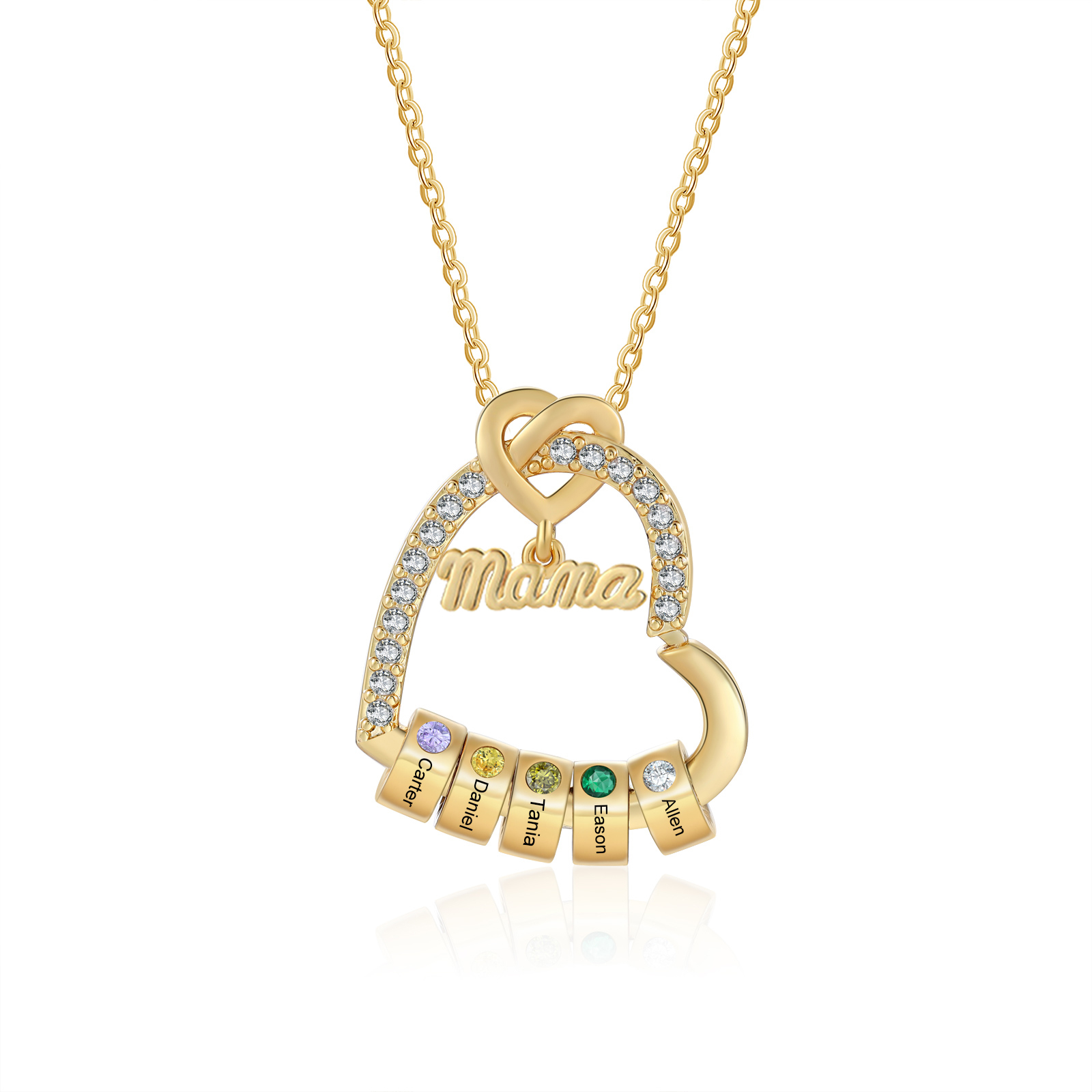 Personalisierte 1 Titel & 1-5 Namen Herz Halskette mit 1-5 Geburtssteinen für Mama/Mutter 