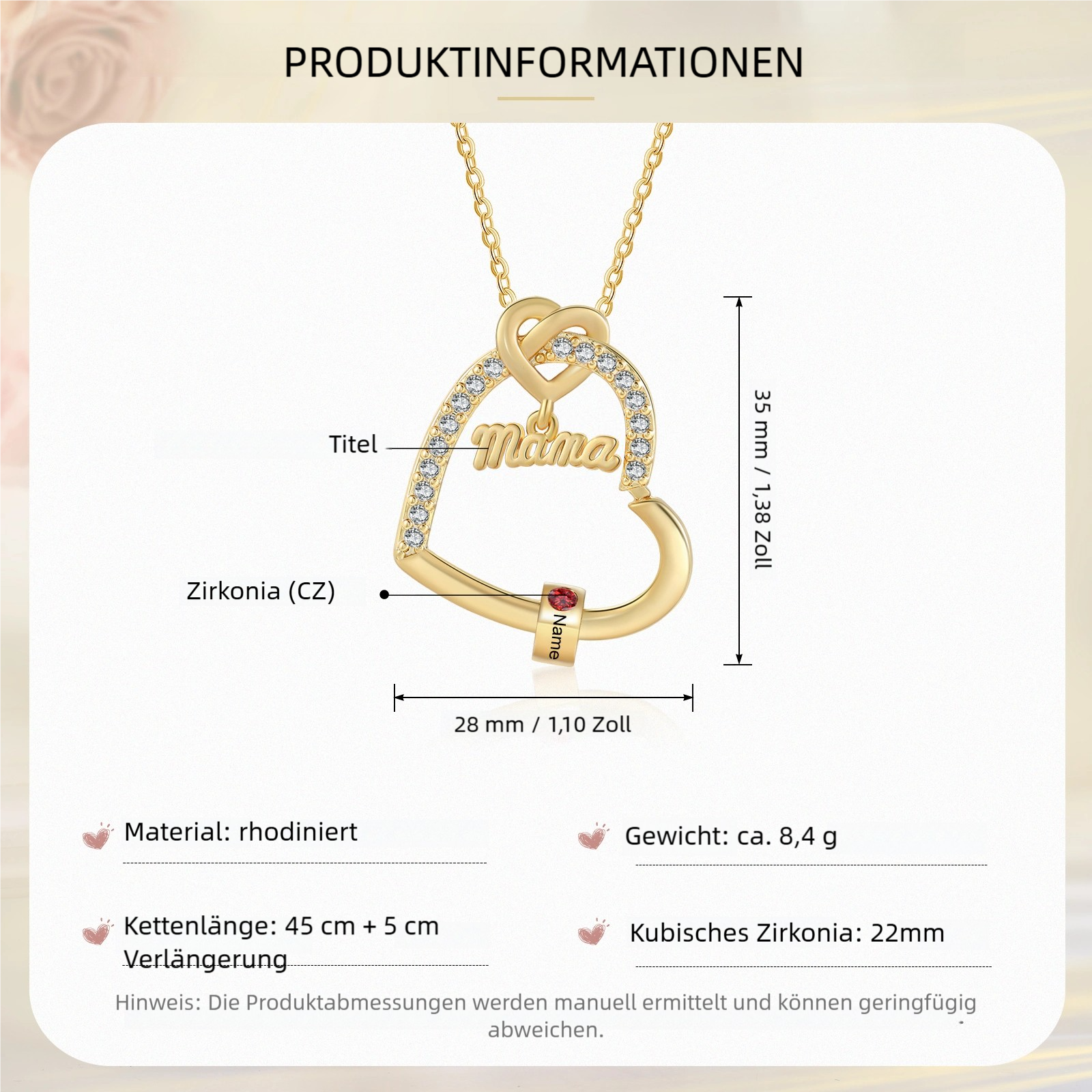 Personalisierte 1 Titel & 1-5 Namen Herz Halskette mit 1-5 Geburtssteinen für Mama/Mutter/Oma-Geschenk Box Set