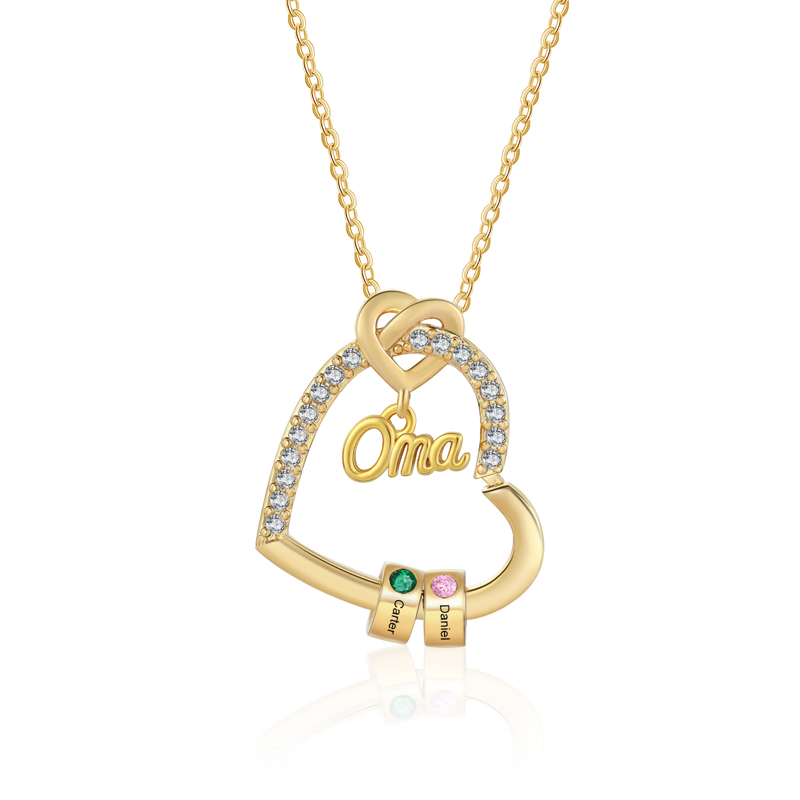 Personalisierte 1 Titel & 1-5 Namen Herz Halskette mit 1-5 Geburtssteinen für Mama/Mutter/Oma-Geschenk Box Set