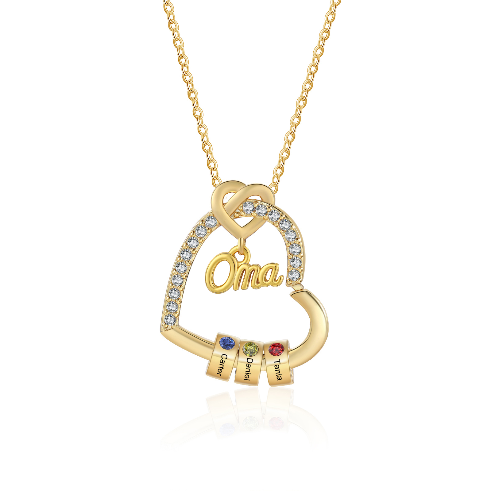 Personalisierte 1 Titel & 1-5 Namen Herz Halskette mit 1-5 Geburtssteinen für Mama/Mutter/Oma-Geschenk Box Set
