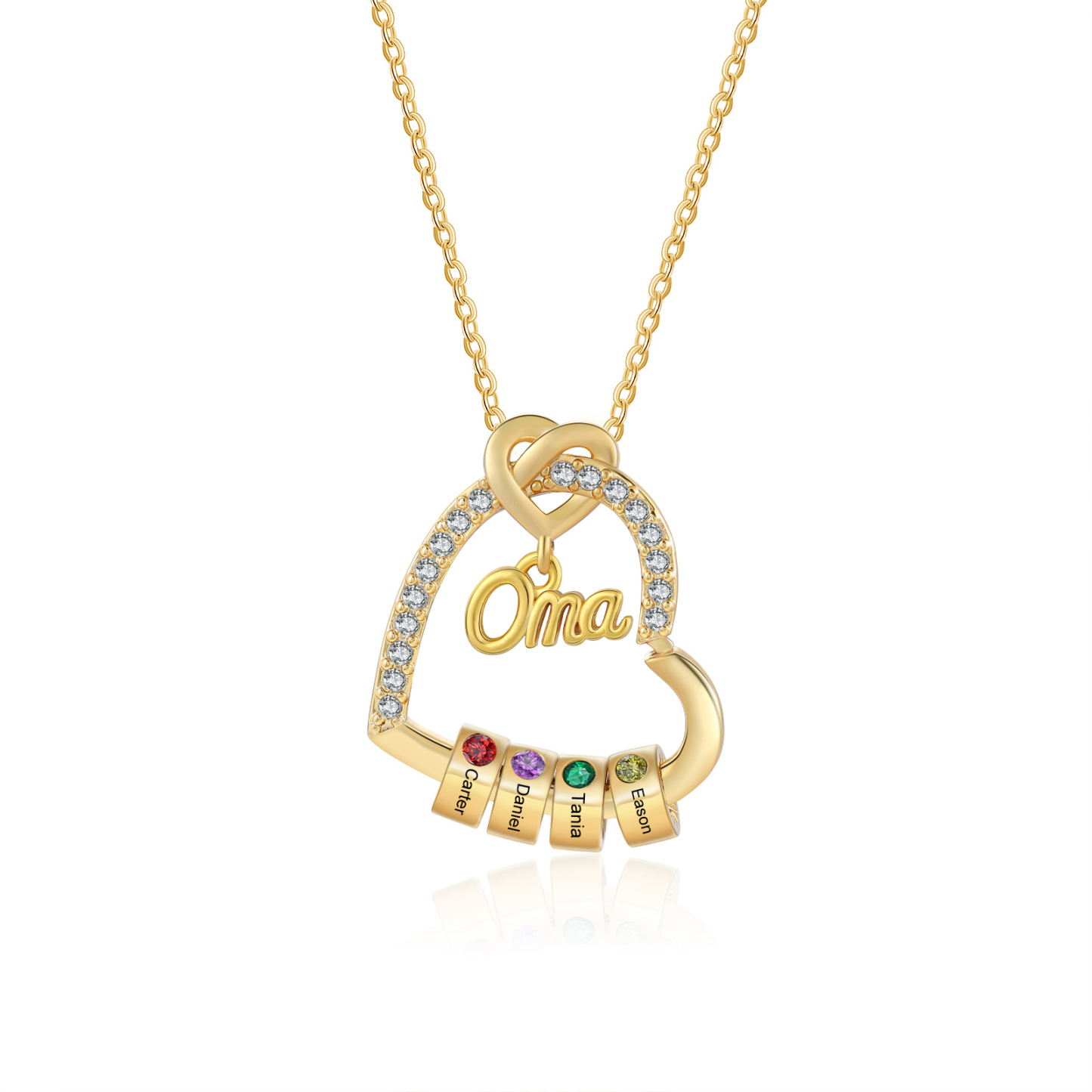 Personalisierte 1 Titel & 1-5 Namen Herz Halskette mit 1-5 Geburtssteinen für Mama/Mutter/Oma-Geschenk Box Set