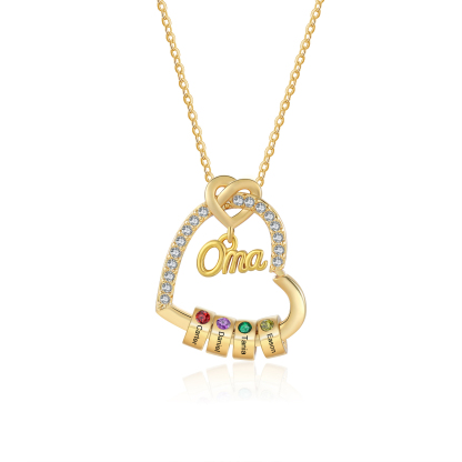 Personalisierte 1 Titel & 1-5 Namen Herz Halskette mit 1-5 Geburtssteinen für Mama/Mutter/Oma-Geschenk Box Set