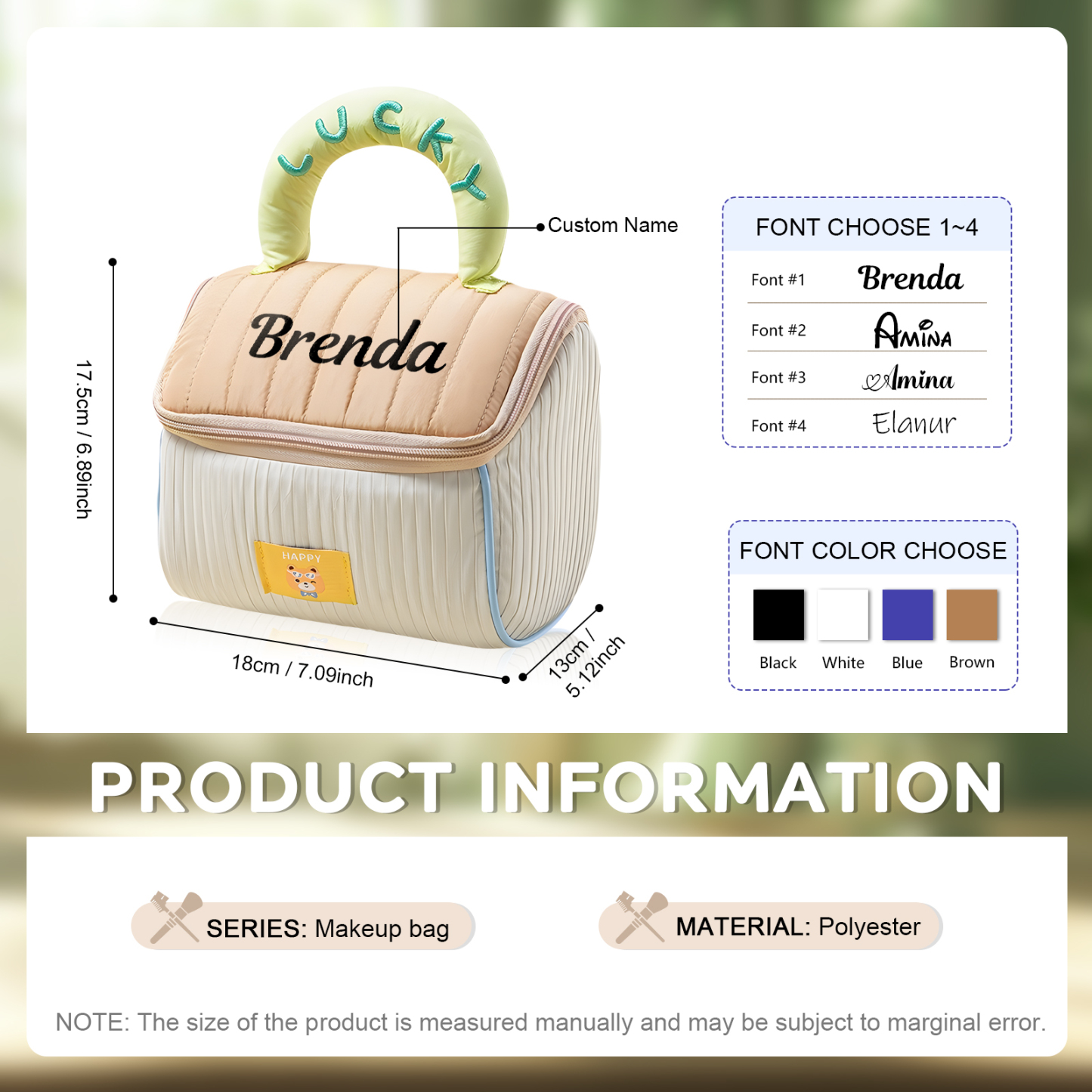 Personalisierter 1 Name Polyester Schminktasche in 3 Farben – Perfektes Geschenk