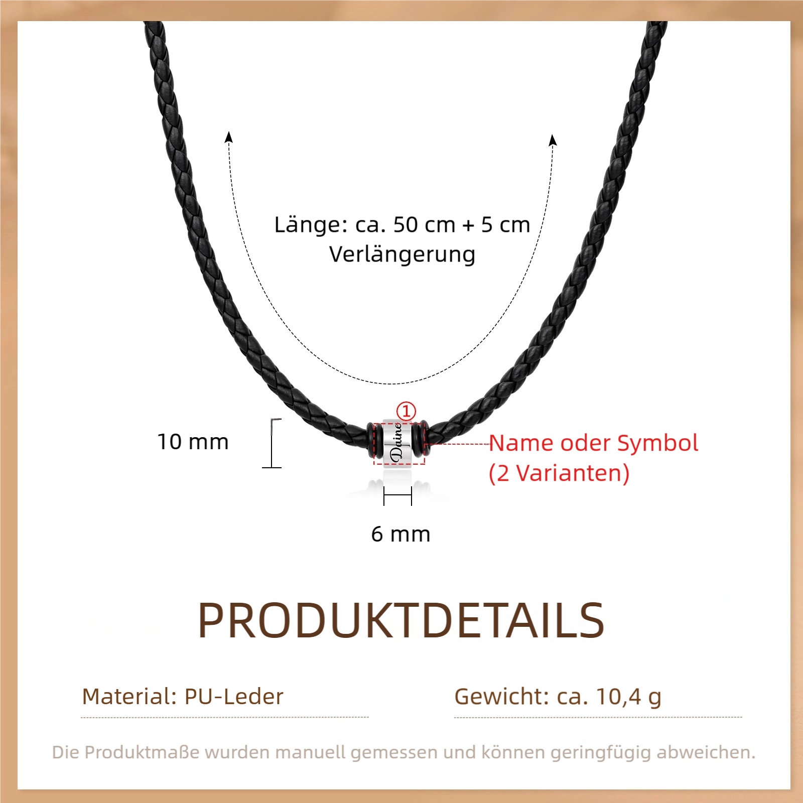 Personalisierte geflochtene Lederkette für Herren mit 1–6 Namen