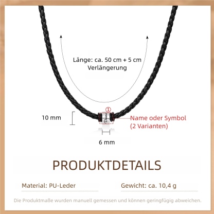 Personalisierte geflochtene Lederkette für Herren mit 1–6 Namen