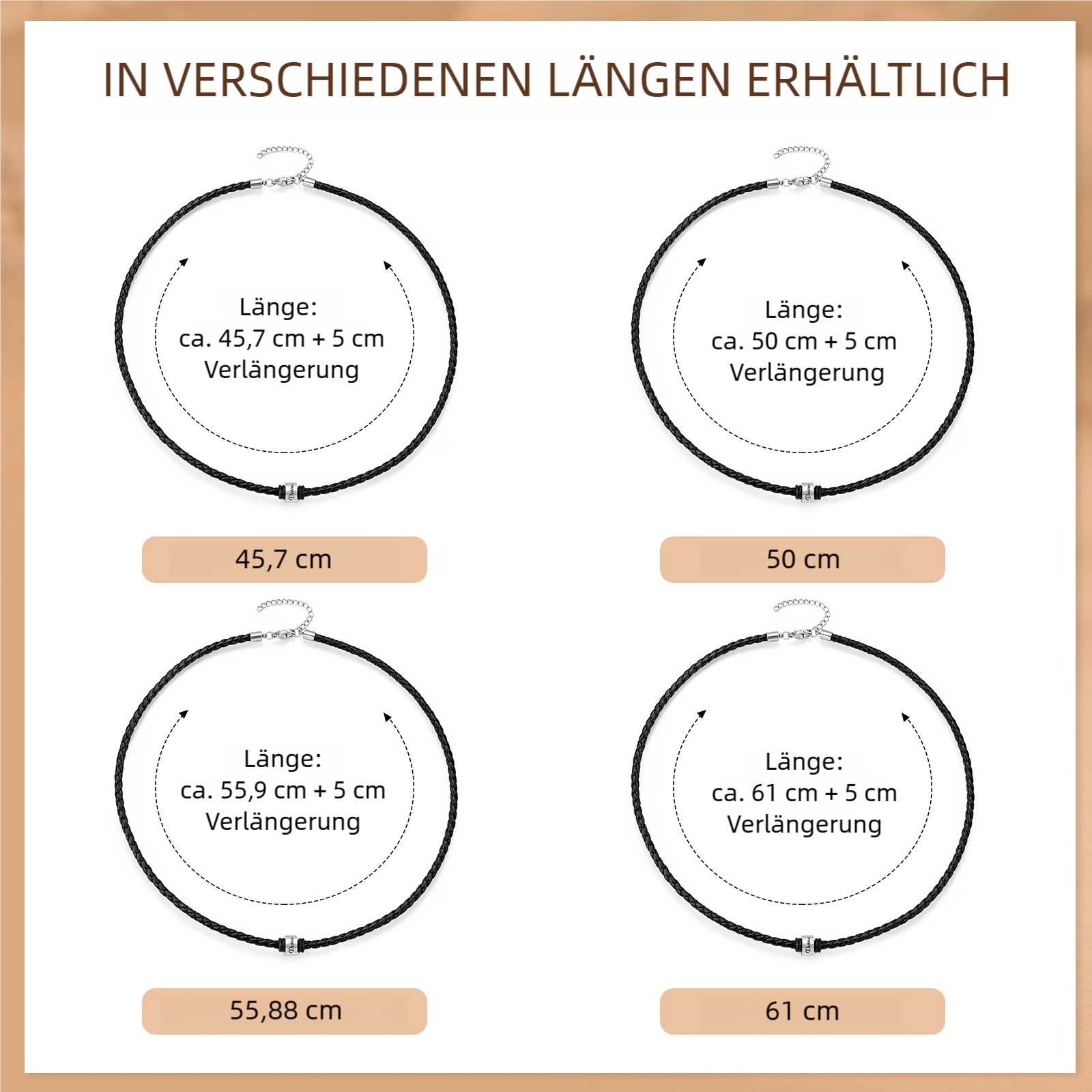 Personalisierte geflochtene Lederkette für Herren mit 1–6 Namen
