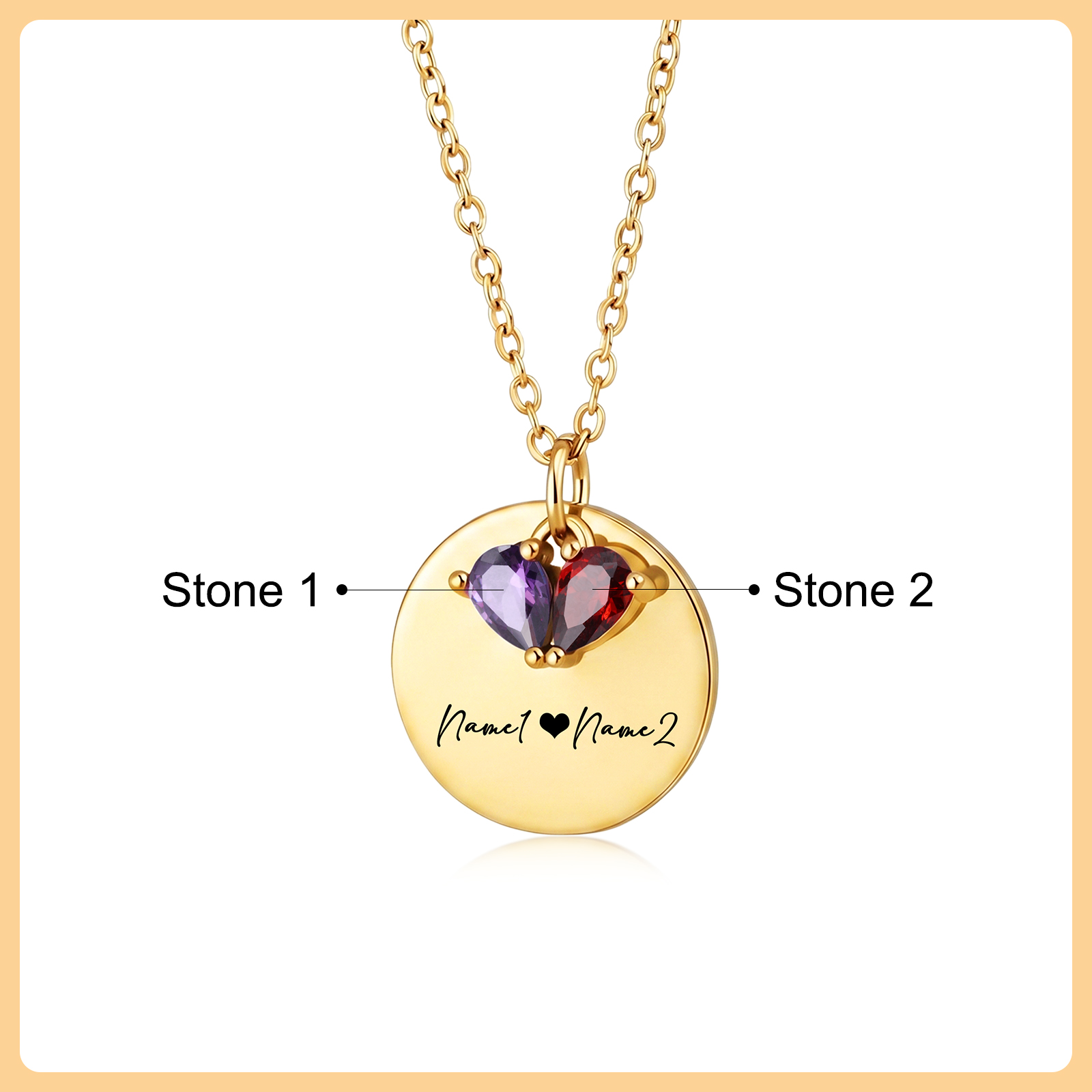 Personalisierte Herz-Geburtssteinkette mit 2 Namen Geschenk zum Valentinstag für Partner Paare