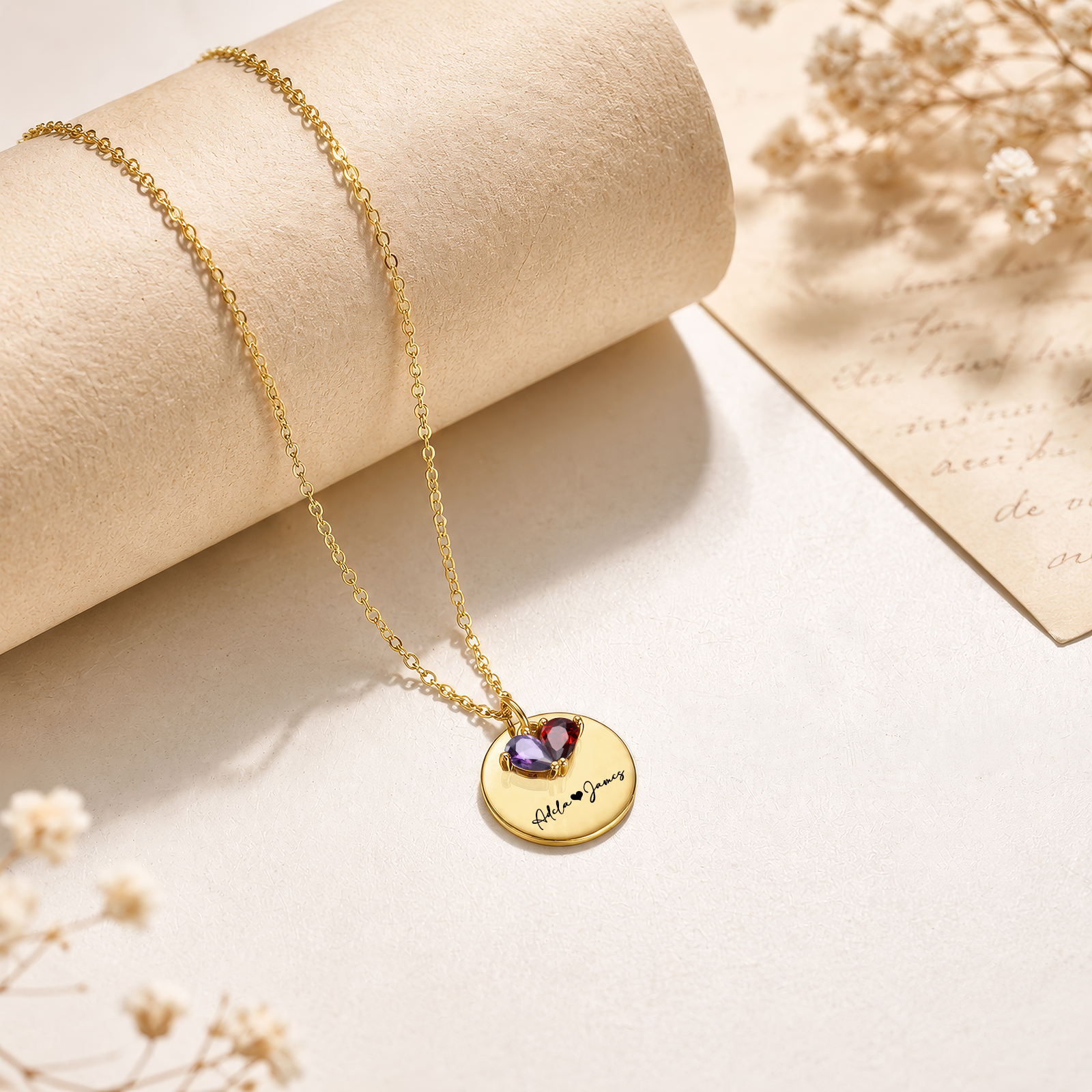 Personalisierte Herz-Geburtssteinkette mit 2 Namen Geschenk zum Valentinstag für Partner Paare