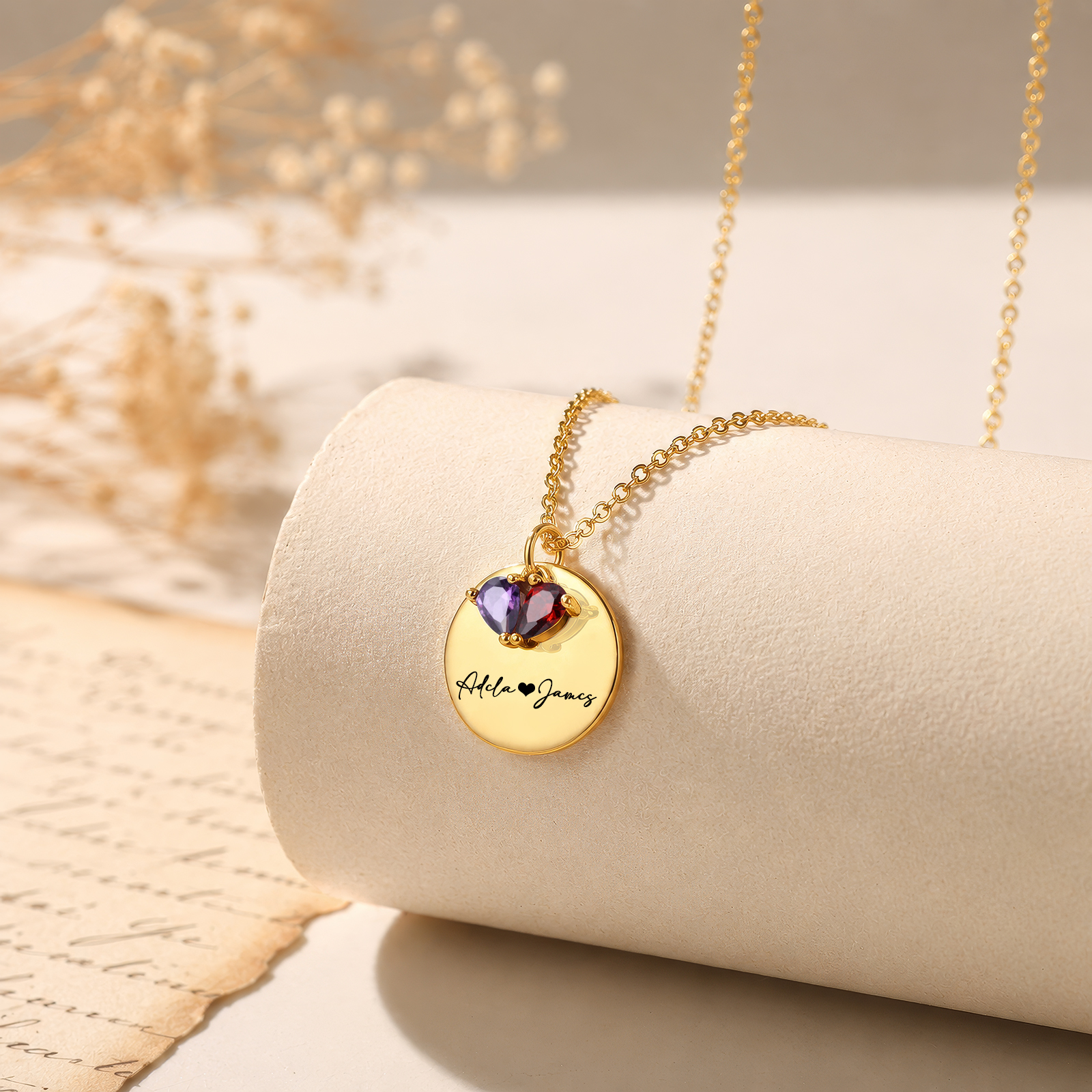 Personalisierte Herz-Geburtssteinkette mit 2 Namen Geschenk zum Valentinstag für Partner Paare